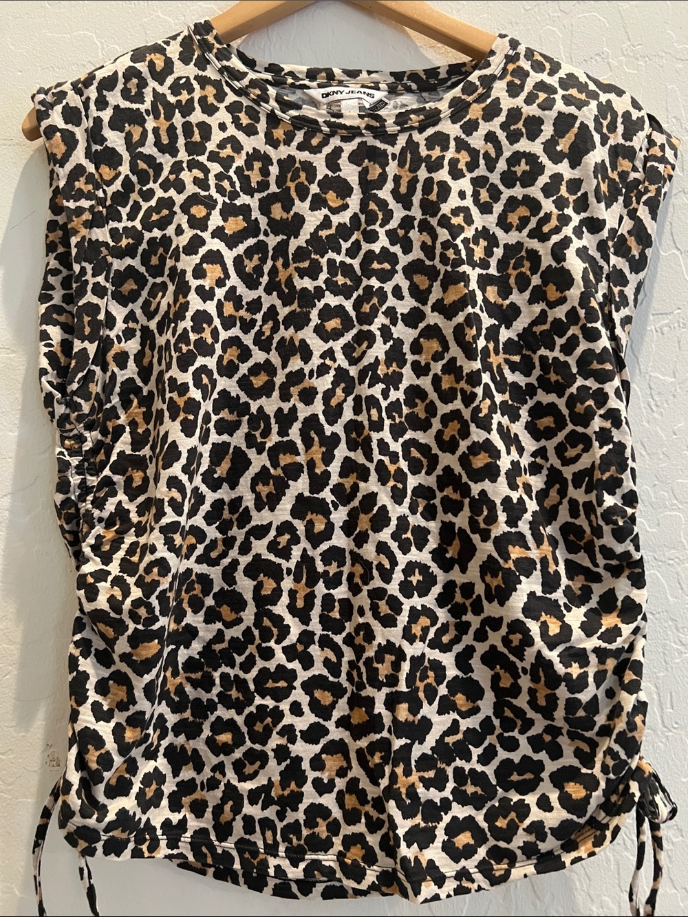LNWOT SZ L DKNY -Leopard Print Drawstring Ruched sides Tank Top